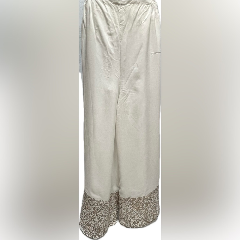White cotton silk with gold block print palazzo